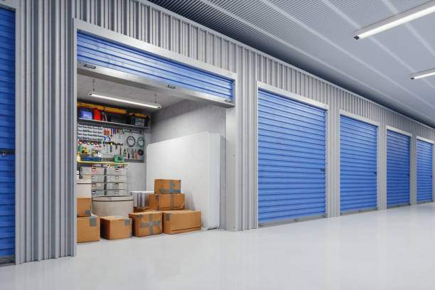 Clean, organized climate-controlled moving storage facility with palletized shipments
