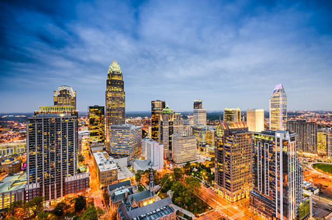 city lights in the evening